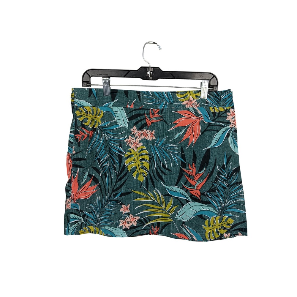 Ripskirt Hawaii Women Large Teal Tropical Floral Wrap Mini Skirt Quick Dry